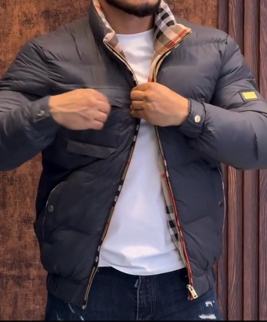 Men's retro plaid inner down jacket