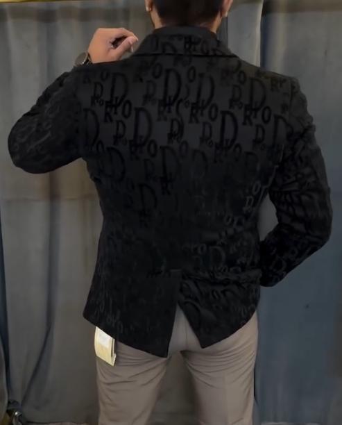 Black hand-embroidered letter suit jacket