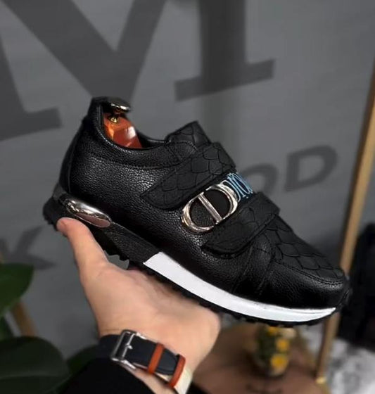 Men's metal buckle letters double magic buckle casual shoes