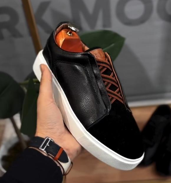 Men's orange cross elastic belt casual shoes