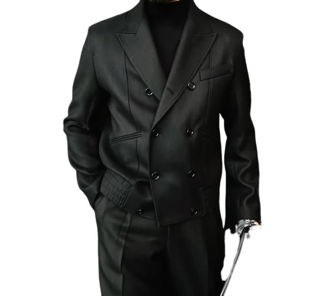 Black suit jacket men's high-grade double-breasted