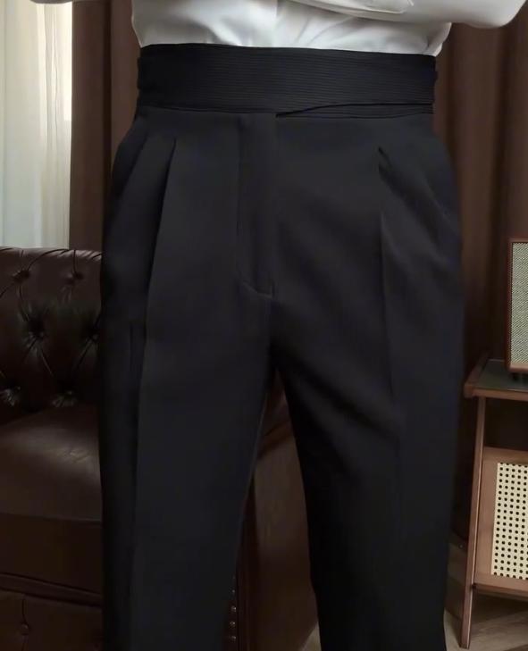 Black classic fashion master handmade Italian pants