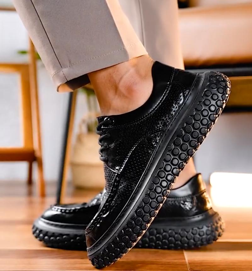 Black platform non-slip soft leather shoes