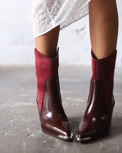 Red pointed stitching fashion boots