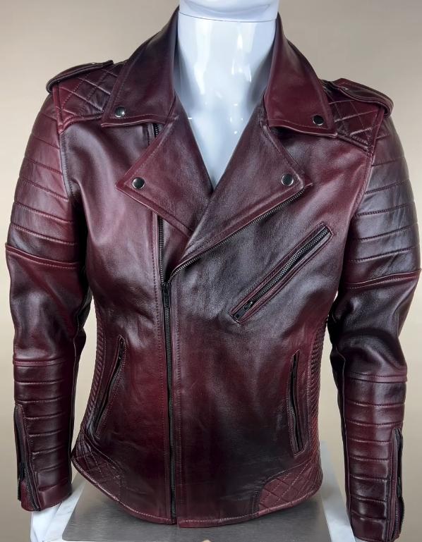 Red new fashion lapel leather jacket