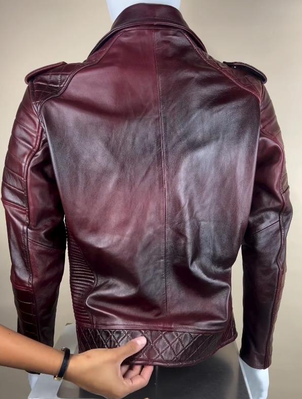 Red new fashion lapel leather jacket