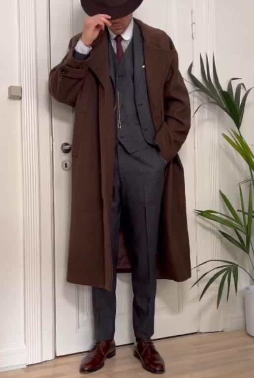 Men's double-sided wool coat in autumn and winter Men's long over-the-knee double-breasted coat