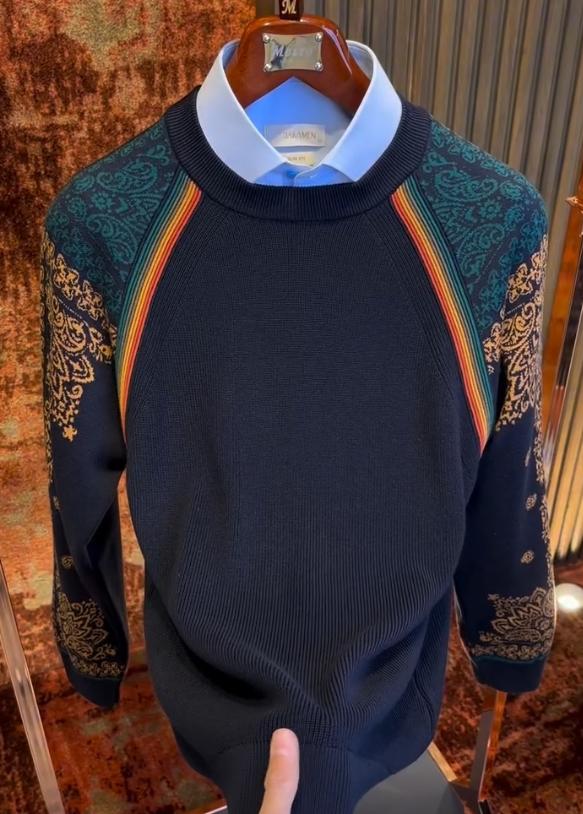 Men's high-quality pattern color matching sweater