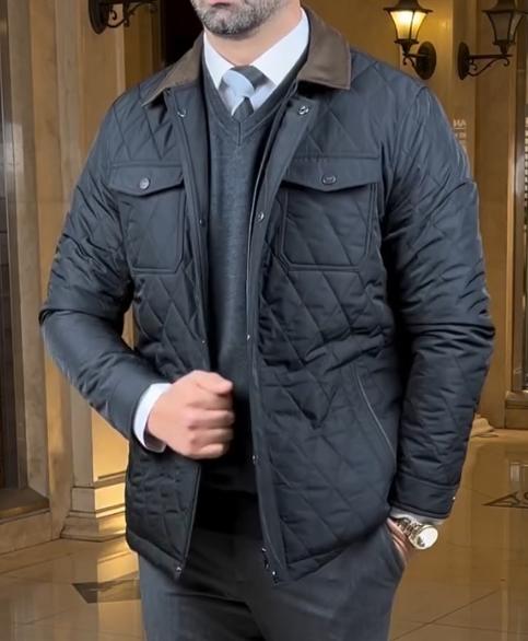 Men's Ralph retro diamond cotton-padded jacket cotton retro polo lapel warm coat