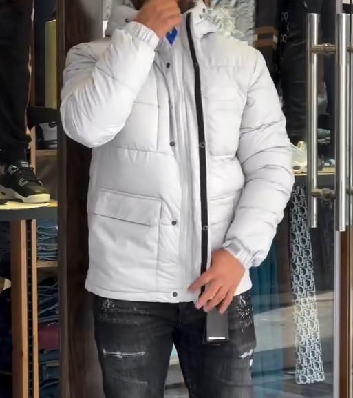 Men's winter padded white big pocket coat