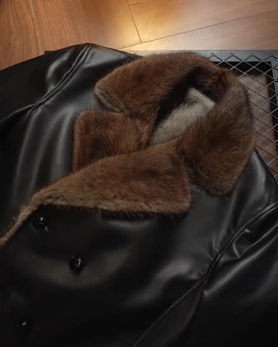 Men's padded fur cold-proof leather coat