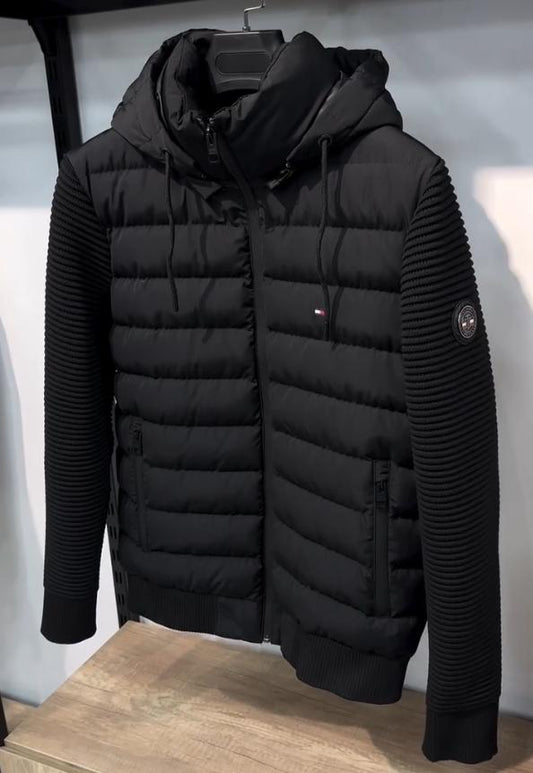 Men's knitted sleeves spliced cotton-padded coat