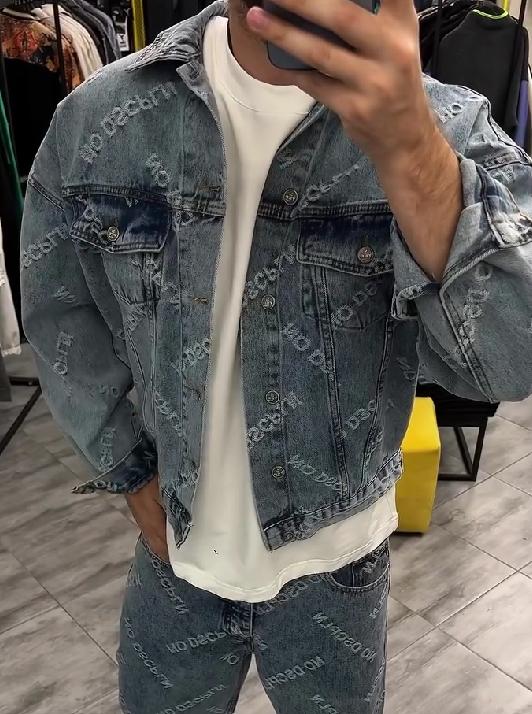 Men's full printed denim suit